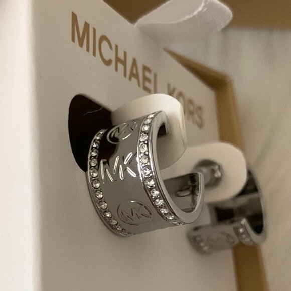 MICHAEL KORS Pave Mini Huggie Earrings in Silver - Picture 1 of 2